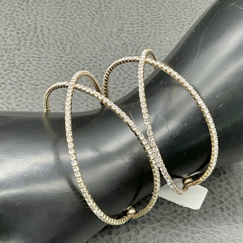 New York And Company Bracelet Rhinestone Gold Tone Flexible Cuff Bangle 6"